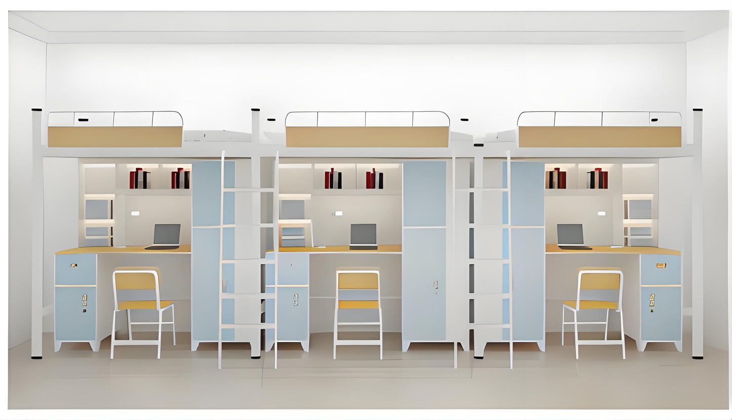 Three-bedroom apartment with three people in the middle ladder