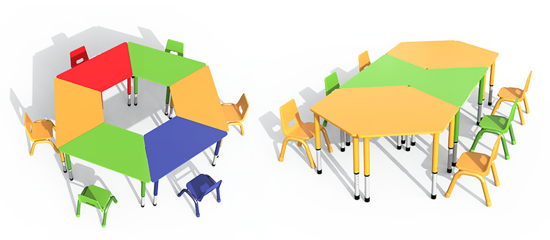 PVC kindergarten tables and chairs petal shape combination desks and chairs