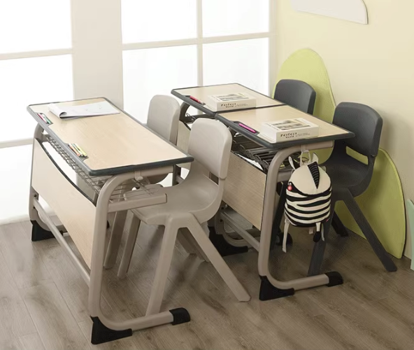 Double desk and chairs for students classroom study table school