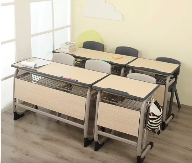 Double desk and chairs for students classroom study table school