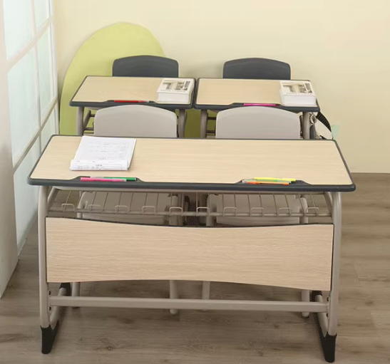 Double desk and chairs for students classroom study table school