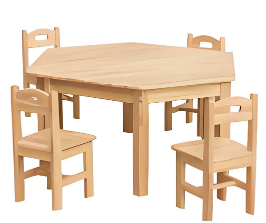 Rubber wood six-sided table