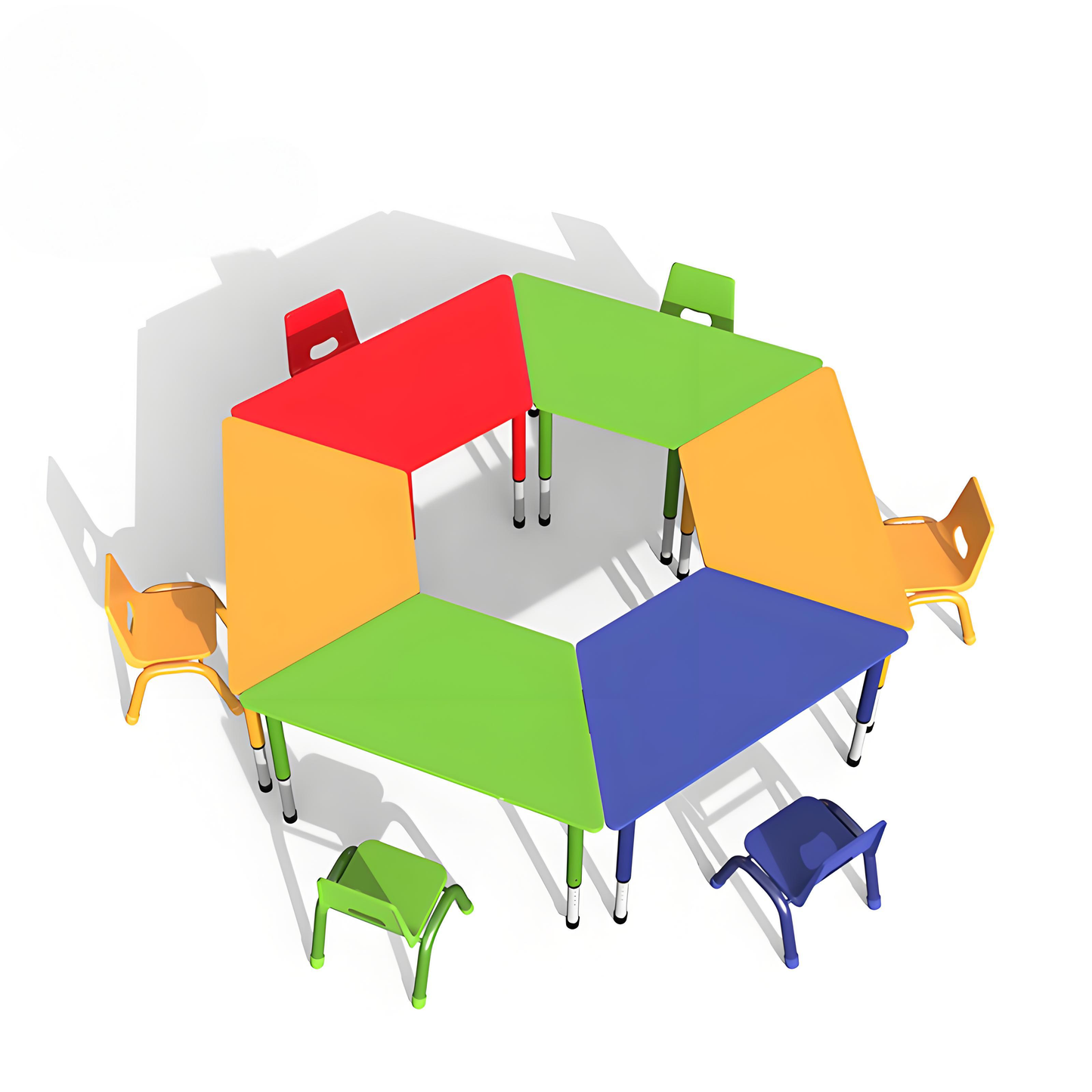 PVC kindergarten tables and chairs petal shape combination desks and chairs