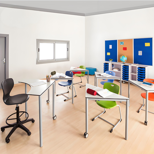 Triangular modular university desk and chair