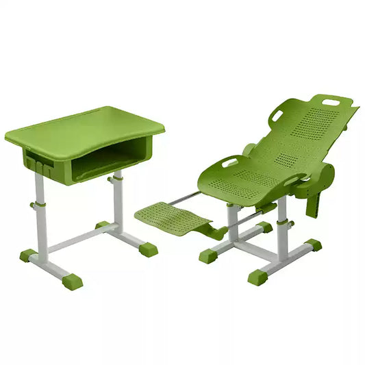 Folding desks and chairs that can be reclined and raised for lunch break